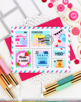 Postage Collage Piped Letters -  Waffle Flower Clear Stamp