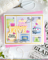 Postage Collage Piped Letters -  Waffle Flower Clear Stamp