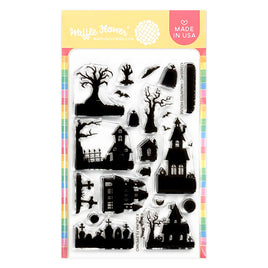 Postage Collage Haunted House Silhouette - Clear Stamp