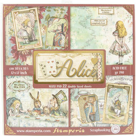 Alice In Wonderland, 22 Designs/1 Each - Stamperia Single-Sided Paper Pad 12"X12" 22/Pkg