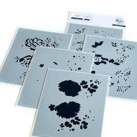 Pinkfresh Studio Stencils 4.25"X5.25" 5/Pkg    Lush Peonies Layering