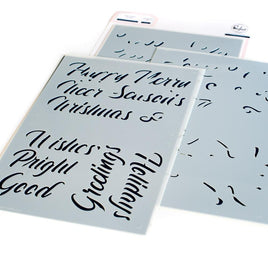 Brushed Sentiments Holiday Layering - Pinkfresh Studio Stencils 6.25"X9.75" 3/Pkg