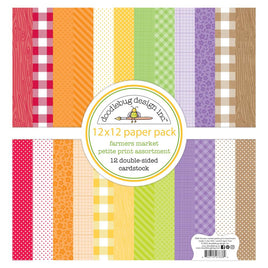 Farmers Market, 12 Designs/1 Each - Doodlebug Petite Prints Double-Sided Cardstock 12"X12" 12/Pk