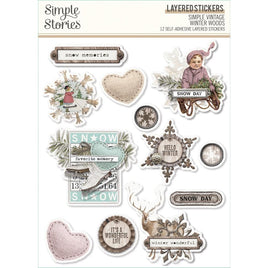 Simple Vintage Winter Woods Layered Stickers 12/Pkg