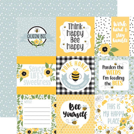 4"X4" Journaling Cards - Bee Happy Double-Sided Cardstock 12"X12"