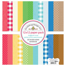 Doggone Cute, 12 Designs/1 Each - Doodlebug Petite Prints Double-Sided Cardstock 12"X12" 12/Pk