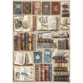 Vintage Library Books - Stamperia Rice Paper Sheet A4