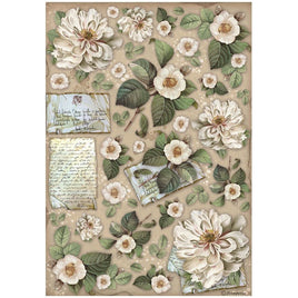 Vintage Library Flowers & Letters - Stamperia Rice Paper Sheet A4