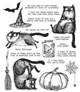 Snarky Cat Halloween - Tim Holtz Cling Stamps 7"X8.5"