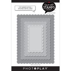 PhotoPlay Say It With Stamps Die Set A2 Nested Stitched Scallops