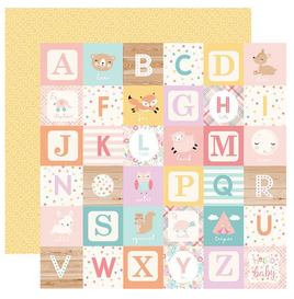 Echo Park - Hello Baby Girl Collection - 12 x 12 Double Sided Paper - Girl Alphabet Blocks