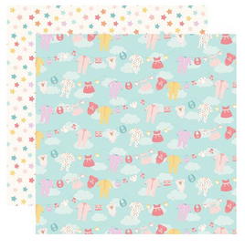 Echo Park - Hello Baby Girl Collection - 12 x 12 Double Sided Paper - Girl Clothesline