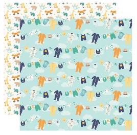 Echo Park - Hello Baby Boy Collection - 12 x 12 Double Sided Paper - Boy Clothesline