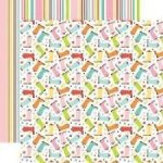 Hello Spring Double-Sided Cardstock 12"X12"-Rain Boots/Multi-Color Stripes